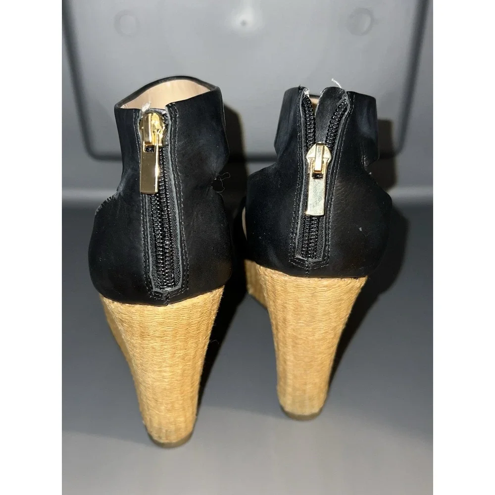 Banana Republic size 10.5 Patten Leather Cork wedge‎ heels w/ Zip Up Heel